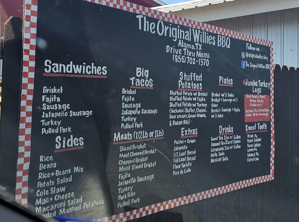 The Original Willie's Bar-B-Q Menu image 3