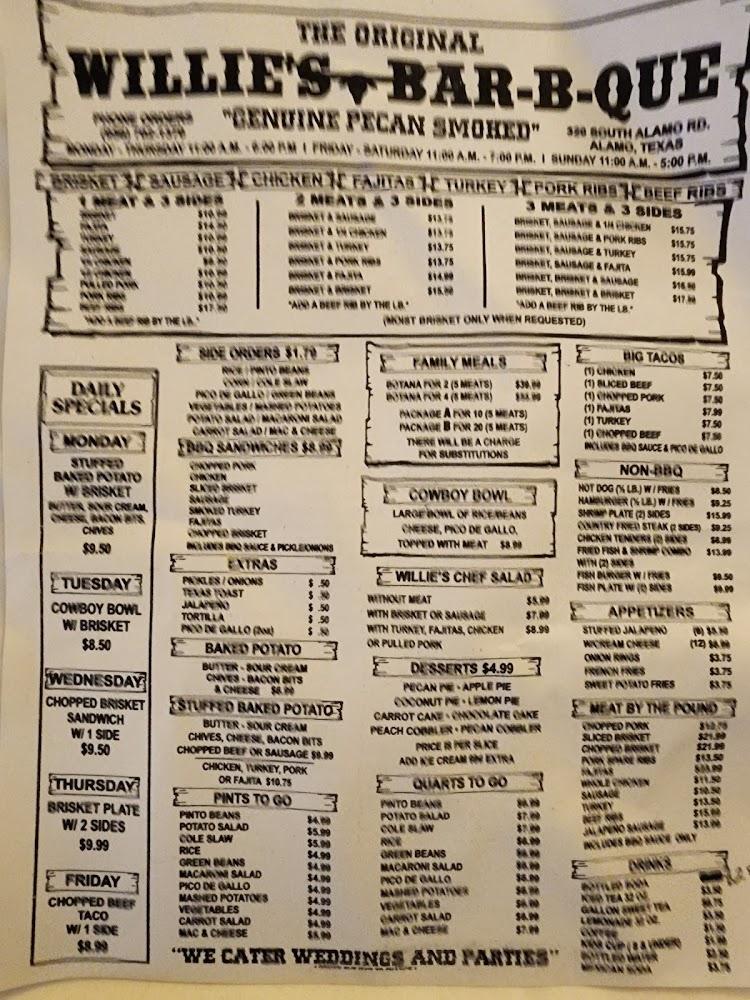 The Original Willie's Bar-B-Q Menu image 4